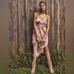 Free People Floral Lace Chemise in Pink and White